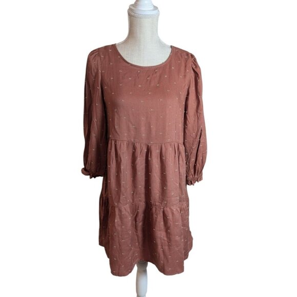 MINE Women's Size Medium Rust Orange Swiss Dot Cotton Dress - Picture 1 of 3